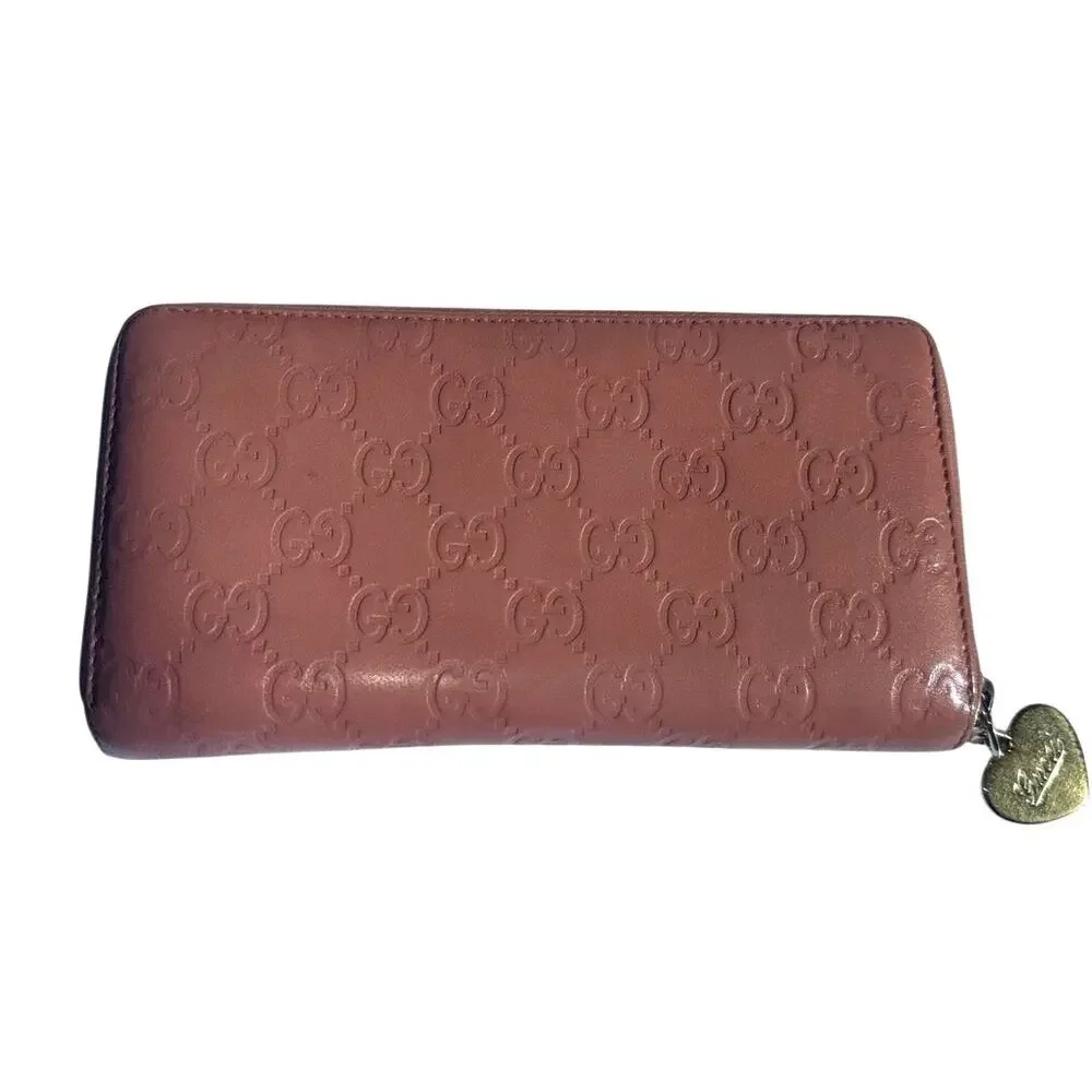 Gucci Guccissima Zip Around Wallet in Mauve Pink